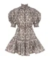 Zimmermann Wylie Lantern Cotton Mini Dress In Black In Gray