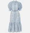 Zimmermann Wylie Belted Tiered Embroidered Cotton Midi Dress In Blue