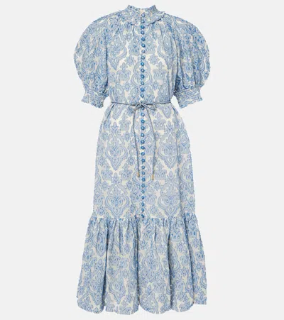 ZIMMERMANN WYLIE LANTERN PRINTED COTTON MIDI DRESS