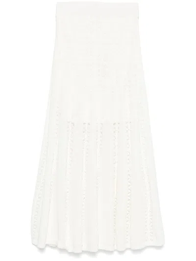 Zimmermann White Crush Embroidered Midi Skirt In Ivo Ivory