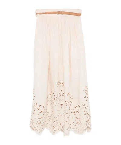 Zimmermann Wylie Embroidered Midi Skirt In Beige