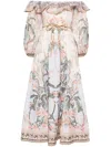 Zimmermann Wylie Off-the-shoulder Belted Floral-print Linen Midi Dress