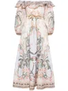 Zimmermann Wylie Off-the-shoulder Belted Floral-print Linen Midi Dress In Multicolour