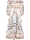 Zimmermann Wylie Off-the-shoulder Belted Floral-print Linen Midi Dress In Multicolour