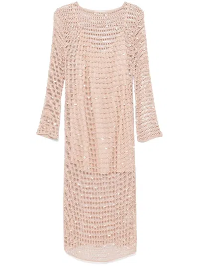 Zimmermann Wylie Shell Long Sleeve Crochet Cover-up Dress In Beige