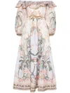 Zimmermann Wylie Off-the-shoulder Belted Floral-print Linen Midi Dress In Neutrals