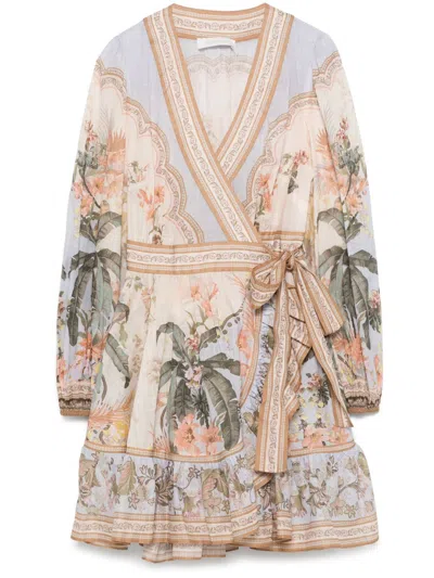 Zimmermann Wylie Printed Cotton-voile Mini Wrap Dress In Multi