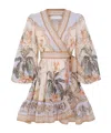Zimmermann Wylie Printed Cotton-voile Mini Wrap Dress In Nude