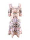 Zimmermann Wylie Off-the-shoulder Belted Floral-print Linen Midi Dress In Neutrals