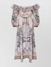 Zimmermann Wylie Off-the-shoulder Belted Floral-print Linen Midi Dress