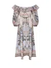 Zimmermann Wylie Off-the-shoulder Belted Floral-print Linen Midi Dress In Blue