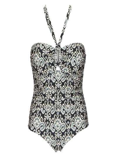 Zimmermann Wylie Wide Link One Piece Swimsuit In Charcoal Ikat In Black