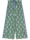 Zimmermann Silk Swing Skirt Waist Belted Midi In Grblika Green Blue Ikat