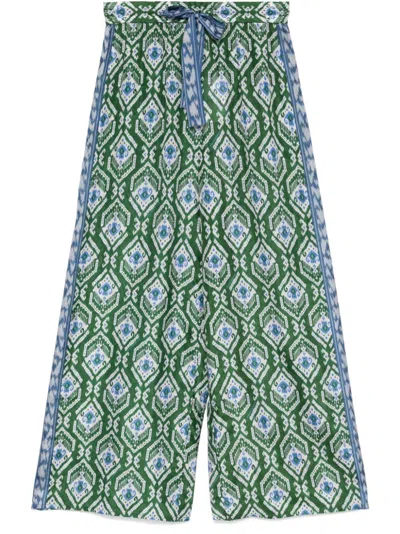 Zimmermann Wylie Printed Silk Wide-leg Pants In Green