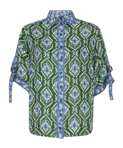 Zimmermann Wylie Silk Shirt Relaxed-fit Tie Sleeves In Green