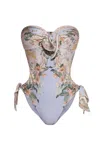 Zimmermann Wylie Floral One-piece Swimsuit In Blue/neutrals