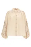 Zimmermann Balloon Sleeves Embroidered Linen Blouse