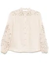 Zimmermann Balloon Sleeves Embroidered Linen Blouse In Nude