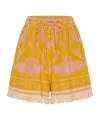Zimmermann Wylie Frayed Cotton-terry Jacquard Shorts In Mustard Yellow/pink
