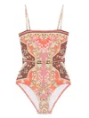 Zimmermann Multicolor Wylie Belted Bandeau Swimsuit In Pink