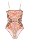 Zimmermann Multicolor Wylie Belted Bandeau Swimsuit In Pink