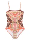 Zimmermann Multicolor Wylie Belted Bandeau Swimsuit In Red