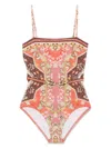 Zimmermann Wylie Belted Bandeau One-piece Swimsuit In Rot