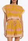 Zimmermann Wylie Cropped Frayed Cotton-terry Jacquard Top In Yellow