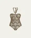 Zimmermann Wylie Wide Link One Piece Swimsuit In Charcoal Ikat In Charcoal Ikat