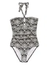 Zimmermann Wylie Wide Link One Piece Swimsuit In Charcoal Ikat In Black