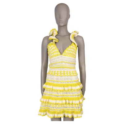 Pre-owned Zimmermann Yellow Cream Cotton Halcyon Crochet Knit Mini Dress S