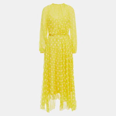 Pre-owned Zimmermann Yellow Dotted Silk Midi Dress L (2)