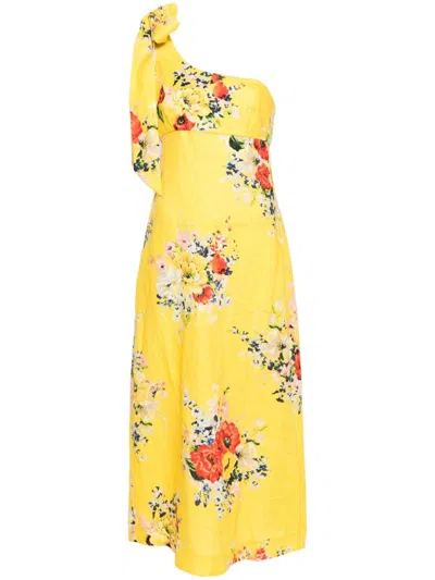 Zimmermann Yellow Floral Asymmetrical Midi Dress For Women In Yellowflor