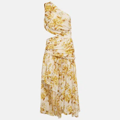 Pre-owned Zimmermann Yellow Floral Print Cotton One-shoulder Asymmetric Dress M