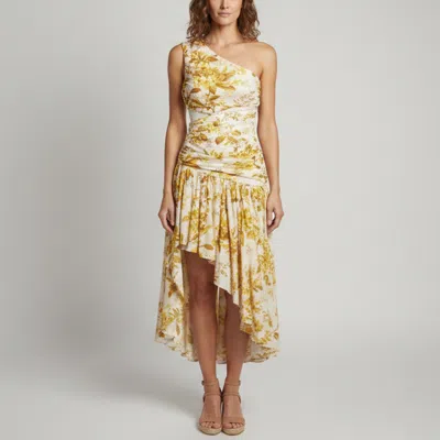 Pre-owned Zimmermann Yellow Floral Print Cotton One-shoulder Asymmetric Dress Xs
