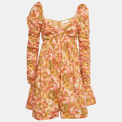 Pre-owned Zimmermann Yellow Floral Print Cotton Violet Mini Dress S