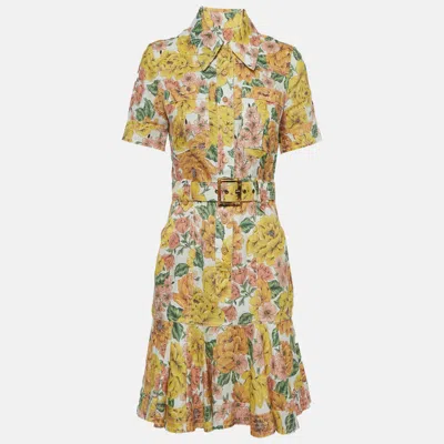 Zimmermann Yellow Floral Print Poppy Belted Mini Dress In Multi