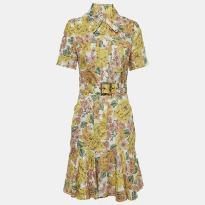 Pre-owned Zimmermann Yellow Floral Print Poppy Belted Mini Dress S