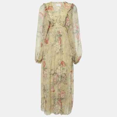 Pre-owned Zimmermann Yellow Floral Silk Maxi Wrap Dress M