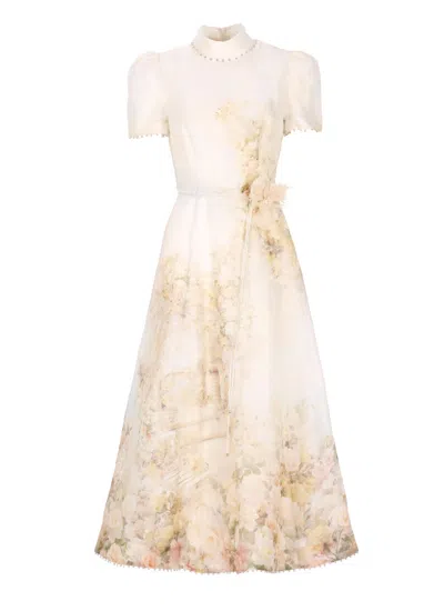 Zimmermann Yellow Linen And Silk Dress In Neutral