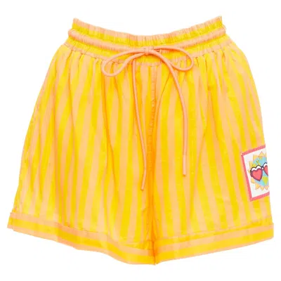 Pre-owned Zimmermann Yellow Orange Cotton Voile Striped Logo Boxer Shorts Us0 Xs