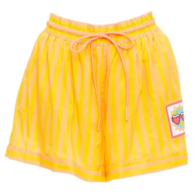 Pre-owned Zimmermann Yellow Orange Cotton Voile Striped Logo Boxer Shorts Us0 Xs