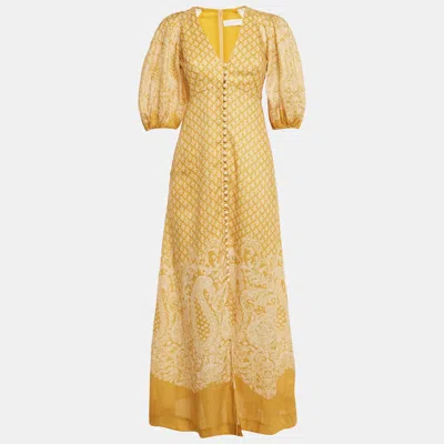 Pre-owned Zimmermann Yellow Paisley Print Linen Maxi Dress S