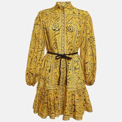 Pre-owned Zimmermann Yellow Printed Lulu Cotton Mini Dress M