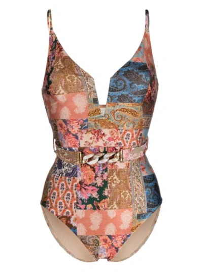 Zimmermann You Have To Plunge V Wire One Piece Swimsuit In Multicolor