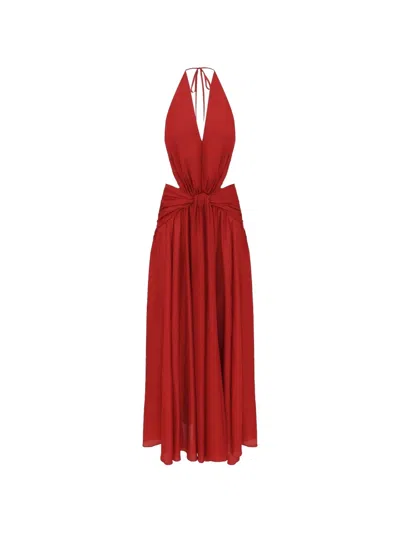 Zimmermann Zim Indra Plunge Halter Maxi Dress Raspberry In Red