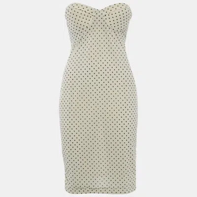 Pre-owned Zimmermann Zimmerman Beige Polka Dots Jersey Strapless Midi Dress M In Sand