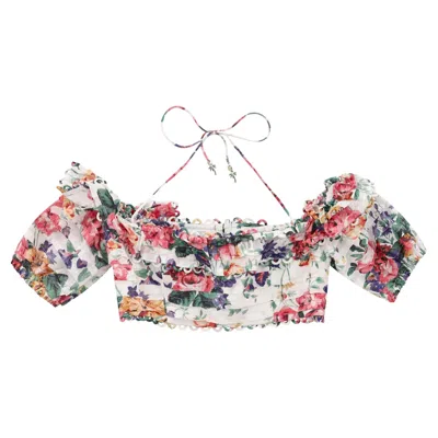 Pre-owned Zimmermann Zimmerman Floral Linen Top. In Sand