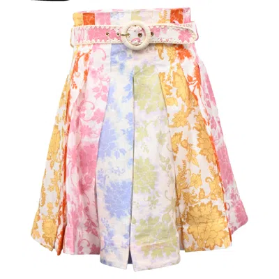 Zimmermann Zimmerman High-rise Pleated Poplin Mini Skirt In Floral-print Cotton In Gold