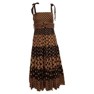 Zimmermann Zimmerman Juno Paneled Polka-dot Midi Dress In Brown Linen